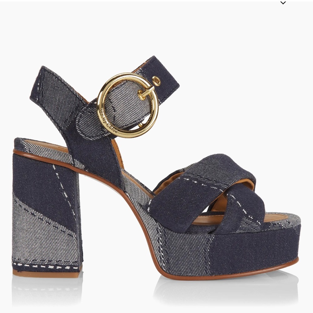 See By Chloe Joei Denim patch platform sandals